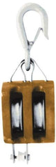 Value Collection - 1, 800 Lbs. Load Limit, Shell Pulley - Single Sheave, 3-1/2 Inch Outside Diameter, Fibrous Rope, 3/4 Inch Diameter, Wood - Exact Tool & Supply