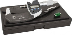 Mitutoyo - 1 to 50.8mm Measurement, Spherical Face Micrometer - Accuracy Up to 0.0001 Inch, Data Output, 0.0001 Inch Resolution, Electronic Operation, Ratchet Stop Thimble, IP 65 Water Resistance Rating, SR44 Battery - Exact Tool & Supply