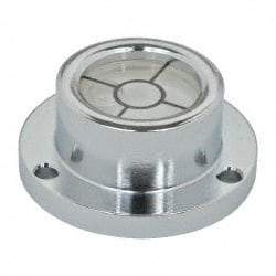 Geier & Bluhm, Inc. - 1 Inch Base Diameter x 0.44 Inch Overall Height, 1 Circle, Brass Bull's Eye Circular Level - 0.22 Inch Vial Diameter, 1/2 Inch Inner Diameter, 0.093 Inch Mounting Hole Diameter, 0.1 Inch Sensitivity, -40 to 160°F, Cross Lines - Exact Tool & Supply