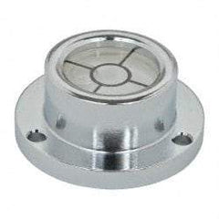 Geier & Bluhm, Inc. - 1 Inch Base Diameter x 0.44 Inch Overall Height, 1 Circle, Brass Bull's Eye Circular Level - 0.22 Inch Vial Diameter, 1/2 Inch Inner Diameter, 0.093 Inch Mounting Hole Diameter, 0.1 Inch Sensitivity, -40 to 160°F, Cross Lines - Exact Tool & Supply