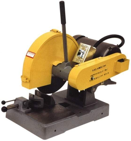 Kalamazoo - 14" Blade Diam, 1" Arbor Hole, Straight Chop & Cutoff Saw - 3 Phase, 4,400 RPM, 5 hp, 220/440 Volts, 2-1/2" in Solids at 90°, 3" in Pipe at 90° - Exact Tool & Supply