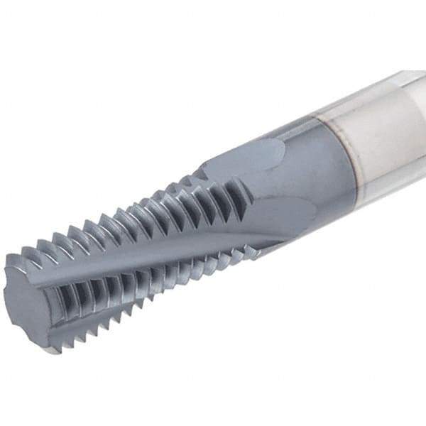 Iscar - 1-11, 2-11 BSPT, 0.6299" Cutting Diam, 4 Flute, Solid Carbide Helical Flute Thread Mill - Internal/External Thread, 28.9mm LOC, 105mm OAL, 16mm Shank Diam - Exact Tool & Supply