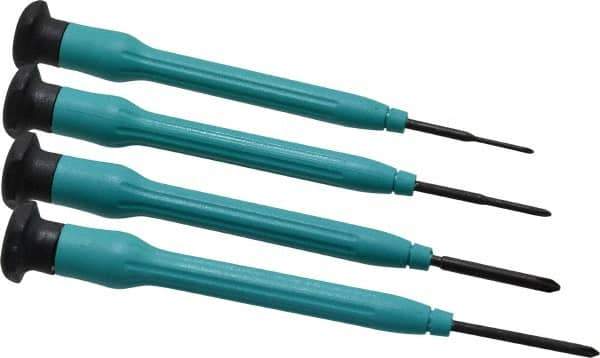 Moody Tools - 4 Piece JIS & Phillips Screwdriver Set - Round Shank, Multi Handle, Bit Sizes: Philips JIS: #000 to #00, Phillips: #0 to #1 - Exact Tool & Supply