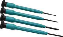 Moody Tools - 4 Piece JIS & Phillips Screwdriver Set - Round Shank, Multi Handle, Bit Sizes: Philips JIS: #000 to #00, Phillips: #0 to #1 - Exact Tool & Supply
