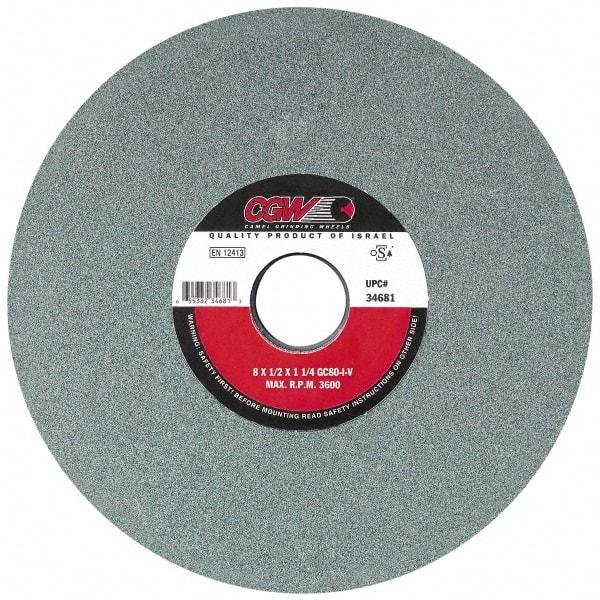 Camel Grinding Wheels - 7" Diam x 1-1/4" Hole x 3/4" Thick, I Hardness, 80 Grit Surface Grinding Wheel - Silicon Carbide, Type 5, Medium Grade, 3,760 Max RPM, Vitrified Bond, One-Side Recess - Exact Tool & Supply