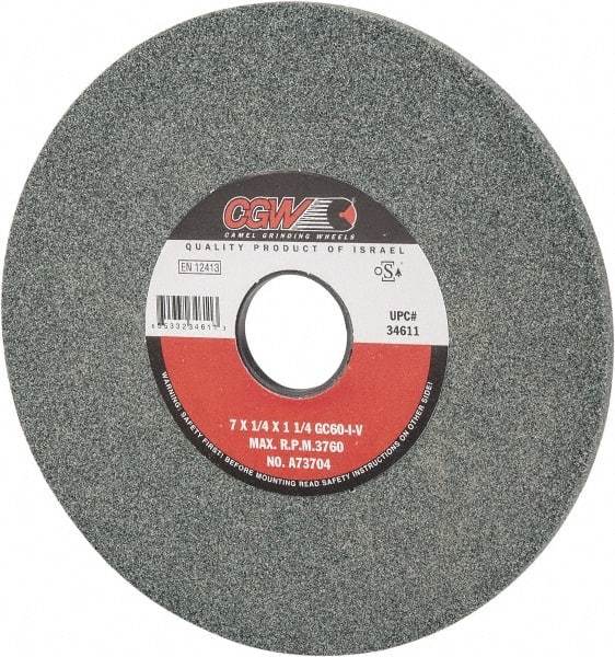 Camel Grinding Wheels - 7" Diam x 1-1/4" Hole x 1/4" Thick, I Hardness, 60 Grit Surface Grinding Wheel - Silicon Carbide, Type 1, Medium Grade, 3,760 Max RPM, Vitrified Bond, No Recess - Exact Tool & Supply