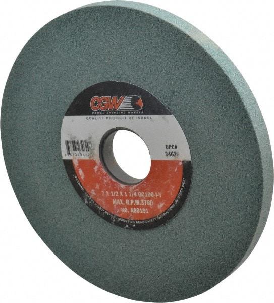 Camel Grinding Wheels - 7" Diam x 1-1/4" Hole x 1/2" Thick, I Hardness, 100 Grit Surface Grinding Wheel - Silicon Carbide, Type 1, Fine Grade, 3,760 Max RPM, Vitrified Bond, No Recess - Exact Tool & Supply