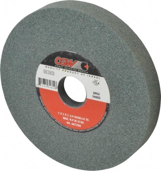 Camel Grinding Wheels - 7" Diam x 1-1/4" Hole x 1" Thick, I Hardness, 60 Grit Surface Grinding Wheel - Silicon Carbide, Type 5, Medium Grade, 3,760 Max RPM, Vitrified Bond, One-Side Recess - Exact Tool & Supply