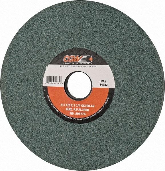 Camel Grinding Wheels - 8" Diam x 1-1/4" Hole x 1/2" Thick, I Hardness, 100 Grit Surface Grinding Wheel - Silicon Carbide, Type 1, Fine Grade, 3,600 Max RPM, Vitrified Bond, No Recess - Exact Tool & Supply