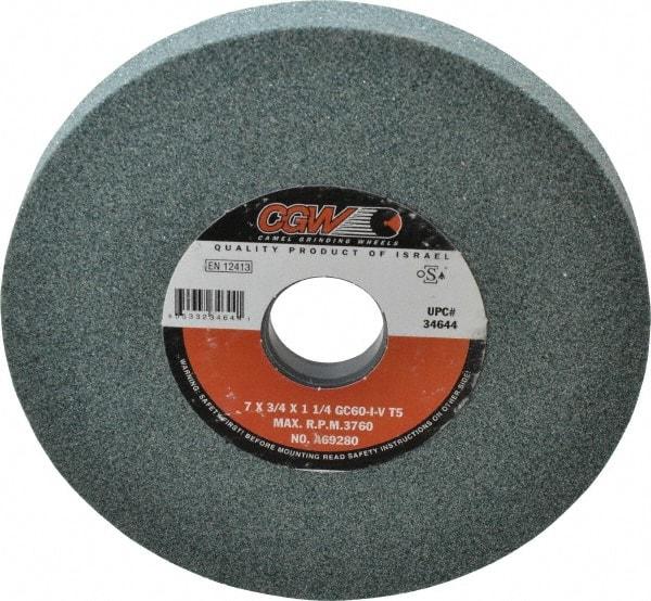 Camel Grinding Wheels - 7" Diam x 1-1/4" Hole x 3/4" Thick, I Hardness, 60 Grit Surface Grinding Wheel - Silicon Carbide, Type 5, Medium Grade, 3,760 Max RPM, Vitrified Bond, One-Side Recess - Exact Tool & Supply