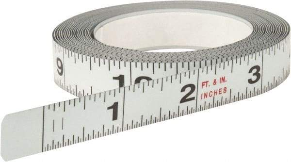 Starrett - 12 Ft. Long x 1/2 Inch Wide, 1/32 and 1/16 Inch Graduation, White, Steel Adhesive Tape Measure - Exact Tool & Supply