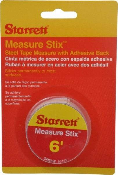 Starrett - 6 Ft. Long x 3/4 Inch Wide, 1/32 and 1/16 Inch Graduation, White, Steel Adhesive Tape Measure - Exact Tool & Supply