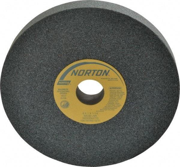 Norton - 8" Diam x 1-1/4" Hole x 1" Thick, J Hardness, 60 Grit Surface Grinding Wheel - Silicon Carbide, Type 1, Medium Grade, 3,600 Max RPM, Vitrified Bond, No Recess - Exact Tool & Supply
