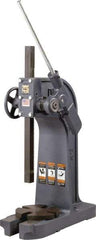 Dake - 1-1/4" Ram, 7" Throat Depth, 3 Ton Manual Arbor Press - 17-1/2" Max Work Height x 14" Max Work Width, Ratchet Leverage, 48:1 Leverage Ratio, 8-1/4" Base Width x 21" Base Depth - Exact Tool & Supply