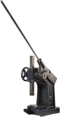 Dake - 2" Ram, 10" Throat Depth, 5 Ton Manual Arbor Press - 14-1/2" Max Work Height x 20" Max Work Width, Ratchet Leverage, 55:1 Leverage Ratio, 10" Base Width x 24" Base Depth - Exact Tool & Supply