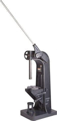 Dake - 2" Ram, 10" Throat Depth, 5 Ton Manual Arbor Press - 24-1/2" Max Work Height x 20" Max Work Width, Ratchet Leverage, 55:1 Leverage Ratio, 21-1/2" Base Width x 29" Base Depth - Exact Tool & Supply