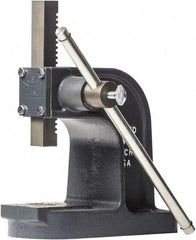 Dake - 1" Ram, 3-1/2" Throat Depth, 1 Ton Manual Arbor Press - 4-1/2" Max Work Height x 7" Max Work Width, Single Leverage, 25:1 Leverage Ratio, 4-1/4" Base Width x 9-1/2" Base Depth - Exact Tool & Supply