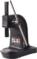Dake - 1" Ram, 4-1/2" Throat Depth, 1-1/2 Ton Manual Arbor Press - 7-3/4" Max Work Height x 9" Max Work Width, Single Leverage, 32:1 Leverage Ratio, 6" Base Width x 15" Base Depth - Exact Tool & Supply
