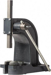 Dake - 1" Ram, 4-1/2" Throat Depth, 1-1/2 Ton Manual Arbor Press - 7-1/8" Max Work Height x 9" Max Work Width, Single Leverage, 32:1 Leverage Ratio, 6" Base Width x 14" Base Depth - Exact Tool & Supply