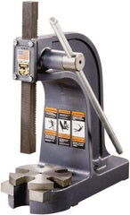 Dake - 1-1/4" Ram, 7" Throat Depth, 3 Ton Manual Arbor Press - 10-3/4" Max Work Height x 14" Max Work Width, Single Leverage, 36:1 Leverage Ratio, 7-1/4" Base Width x 18" Base Depth - Exact Tool & Supply