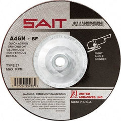 Sait - 46 Grit, 5" Wheel Diam, 1/4" Wheel Thickness, Type 27 Depressed Center Wheel - Aluminum Oxide, Resinoid Bond, N Hardness, 12,200 Max RPM, Compatible with Angle Grinder - Exact Tool & Supply