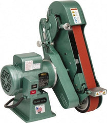 Burr King - 60 Inch Long x 2-1/2 Inch Wide Belt Grinder - 1-1/2 hp, 120/220 Volts, Vertical Belt, 8,000 Ft. per Min Belt Speed - Exact Tool & Supply