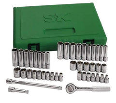 SK - 44 Piece 1/4" Drive Standard Deep Socket Set - 6 Points, 3/16 to 9/16", 4 to 15mm, Inch/Metric Measurement Standard - Exact Tool & Supply