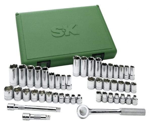 SK - 47 Piece 3/8" Drive Deep Well Socket Set - 6 Points, 1/4" to 7/8" (6mm to 19mm) Range, Inch/Metric Measurement Standard - Exact Tool & Supply