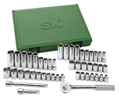 SK - 47 Piece 3/8" Drive Deep Well Socket Set - 6 Points, 1/4" to 7/8" (6mm to 19mm) Range, Inch/Metric Measurement Standard - Exact Tool & Supply
