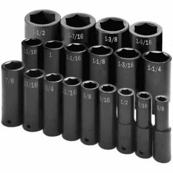 SK - 1/2" Drive Deep Impact Socket Set - 3/8 to 1-1/2", Inch Measurement Standard - Exact Tool & Supply
