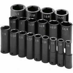 SK - 1/2" Drive Deep Impact Socket Set - 3/8 to 1-1/2", Inch Measurement Standard - Exact Tool & Supply