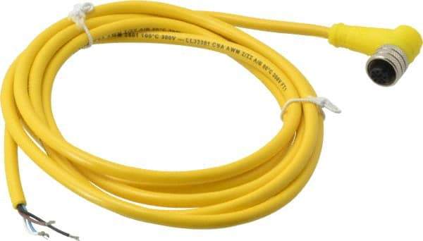 Brad Harrison - 4 Amp, M12 Female 90° to Pigtail Cordset Sensor and Receptacle - 250 VAC/VDC, 2m Cable Length, IP67 Ingress Rating - Exact Tool & Supply