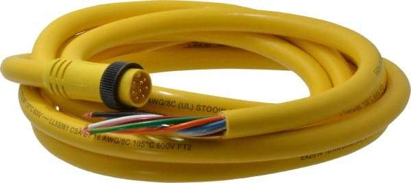 Brad Harrison - 7 Amp, Male Straight to Pigtail Cordset Sensor and Receptacle - 600 Volt, 3.66m Cable Length, IP67 Ingress Rating - Exact Tool & Supply