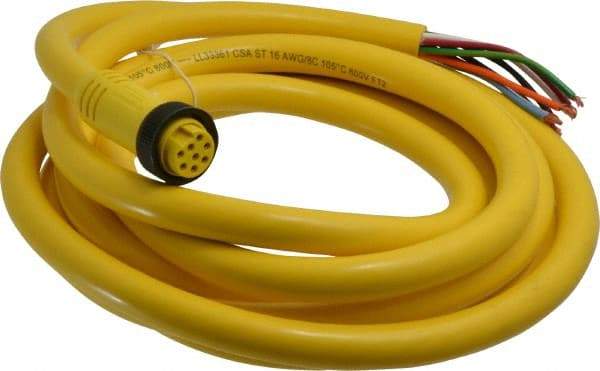 Brad Harrison - 7 Amp, Female Straight to Pigtail Cordset Sensor and Receptacle - 600 Volt, 3.66m Cable Length, IP67 Ingress Rating - Exact Tool & Supply