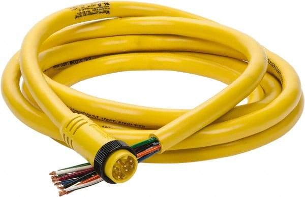 Brad Harrison - 7 Amp, Male Straight to Pigtail Cordset Sensor and Receptacle - 600 Volt, 3.66m Cable Length, IP67 Ingress Rating - Exact Tool & Supply