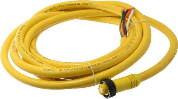 Brad Harrison - 8 Amp, Female Straight to Pigtail Cordset Sensor and Receptacle - 600 Volt, 3.66m Cable Length, IP67 Ingress Rating - Exact Tool & Supply
