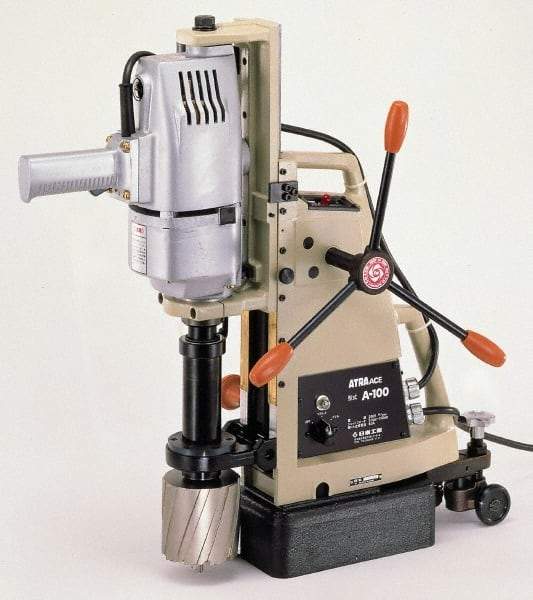 Nitto Kohki - 1-1/4" Chuck, 3" Travel, Portable Magnetic Drill Press - 330 RPM, 7.4 Amps, 2.5 hp, 1600 Watts, 230 Volts - Exact Tool & Supply