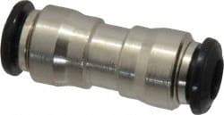 Alpha Technologies - 6mm Outside Diam, Nickel Plated Brass Push-to-Connect Tube Union - 250 Max psi, Tube to Tube Connection, Buna O-Ring - Exact Tool & Supply