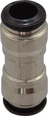 Alpha Technologies - 8mm Outside Diam, Nickel Plated Brass Push-to-Connect Tube Union - 250 Max psi, Tube to Tube Connection, Buna O-Ring - Exact Tool & Supply