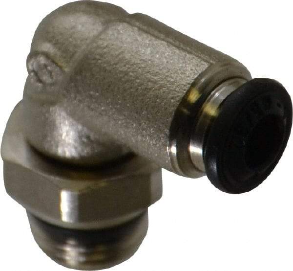 Alpha Technologies - 4mm Outside Diam, 1/8 Universal, Nickel Plated Brass Push-to-Connect Tube Male Swivel Elbow - 250 Max psi, Tube to Universal Thread Connection, Buna O-Ring - Exact Tool & Supply