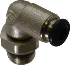 Alpha Technologies - 4mm Outside Diam, 1/8 Universal, Nickel Plated Brass Push-to-Connect Tube Male Swivel Elbow - 250 Max psi, Tube to Universal Thread Connection, Buna O-Ring - Exact Tool & Supply