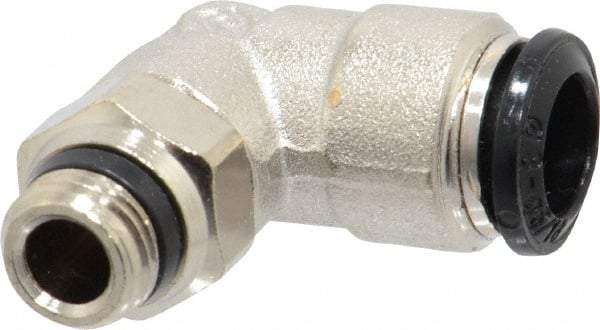 Alpha Technologies - 8mm Outside Diam, 1/8 Universal, Nickel Plated Brass Push-to-Connect Tube Male Swivel Elbow - 250 Max psi, Tube to Universal Thread Connection, Buna O-Ring - Exact Tool & Supply