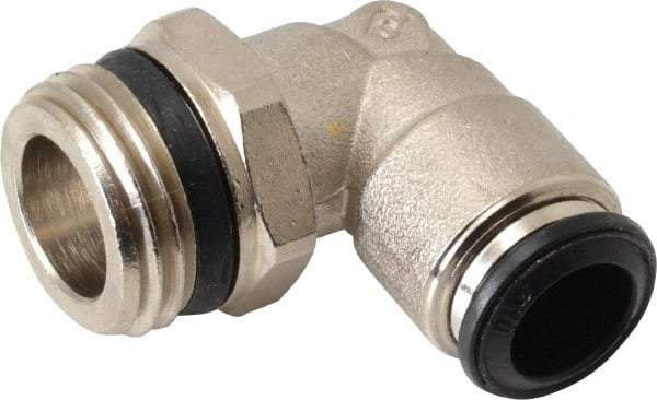 Alpha Technologies - 10mm Outside Diam, 1/2 Universal, Nickel Plated Brass Push-to-Connect Tube Male Swivel Elbow - 250 Max psi, Tube to Universal Thread Connection, Buna O-Ring - Exact Tool & Supply