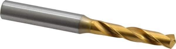 OSG - 0.277" 130° Spiral Flute Cobalt Screw Machine Drill Bit - TiN Finish, Right Hand Cut, 1-1/2" Flute Length, 3-5/16" OAL, Standard Point, Straight Shank - Exact Tool & Supply