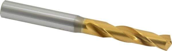 OSG - 0.332" 130° Spiral Flute Cobalt Screw Machine Drill Bit - TiN Finish, Right Hand Cut, 1-11/16" Flute Length, 3-1/2" OAL, Standard Point, Straight Shank - Exact Tool & Supply