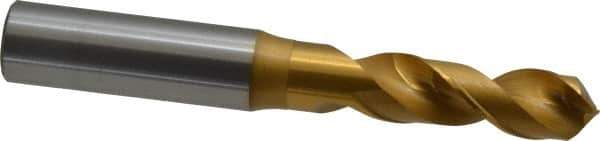 OSG - 13.5001mm 120° Spiral Flute Vanadium High Speed Steel Screw Machine Drill Bit - TiN Finish, Right Hand Cut, 54mm Flute Length, 114mm OAL, Faceted Point, Straight Shank - Exact Tool & Supply