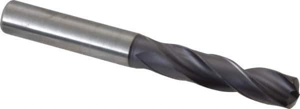 Kennametal - 9.70026mm 140° Spiral Flute Solid Carbide Screw Machine Drill Bit - Right Hand Cut, 47mm Flute Length, 89mm OAL, Standard Point, Straight Shank - Exact Tool & Supply