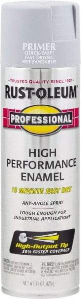 Rust-Oleum - 15 oz Gray Aerosol Primer - 14 Sq Ft/Gal, Direct to Metal, Quick Drying, Interior/Exterior - Exact Tool & Supply
