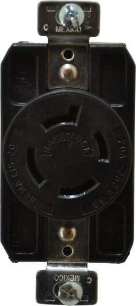 Cooper Wiring Devices - 250 VAC, 20 Amp, L15-20R NEMA, Self Grounding Receptacle - 3 Poles, 4 Wire, Female End, Black - Exact Tool & Supply