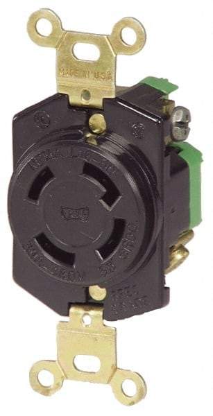 Cooper Wiring Devices - 277/480 VAC, 30 Amp, L22-30R NEMA, Self Grounding Receptacle - 4 Poles, 5 Wire, Female End, Black - Exact Tool & Supply
